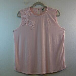 Anne Klein Womens Sleeveless Floral Embroidered Top Pink Size XL